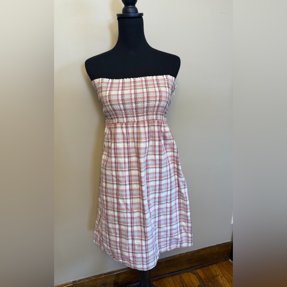 100% Cotton LOFT Red and White Strapless Dress